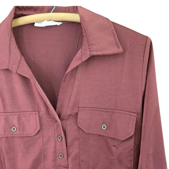 Lucky Brand Womens Long Sleeve Tunic Dress In Burgundy Size Large - Picture 3 of 5